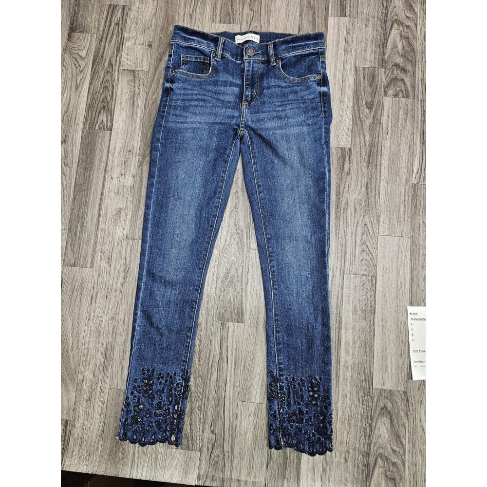 LOFT Skinny Crop Jeans Womens 00 / 24 Embroidered‎ Lace Hem Stretch Denim Pants